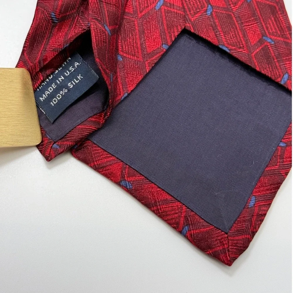 Jos. A. Bank Silk Tie OS Red Geometric Corporate Professional Classic Preppy